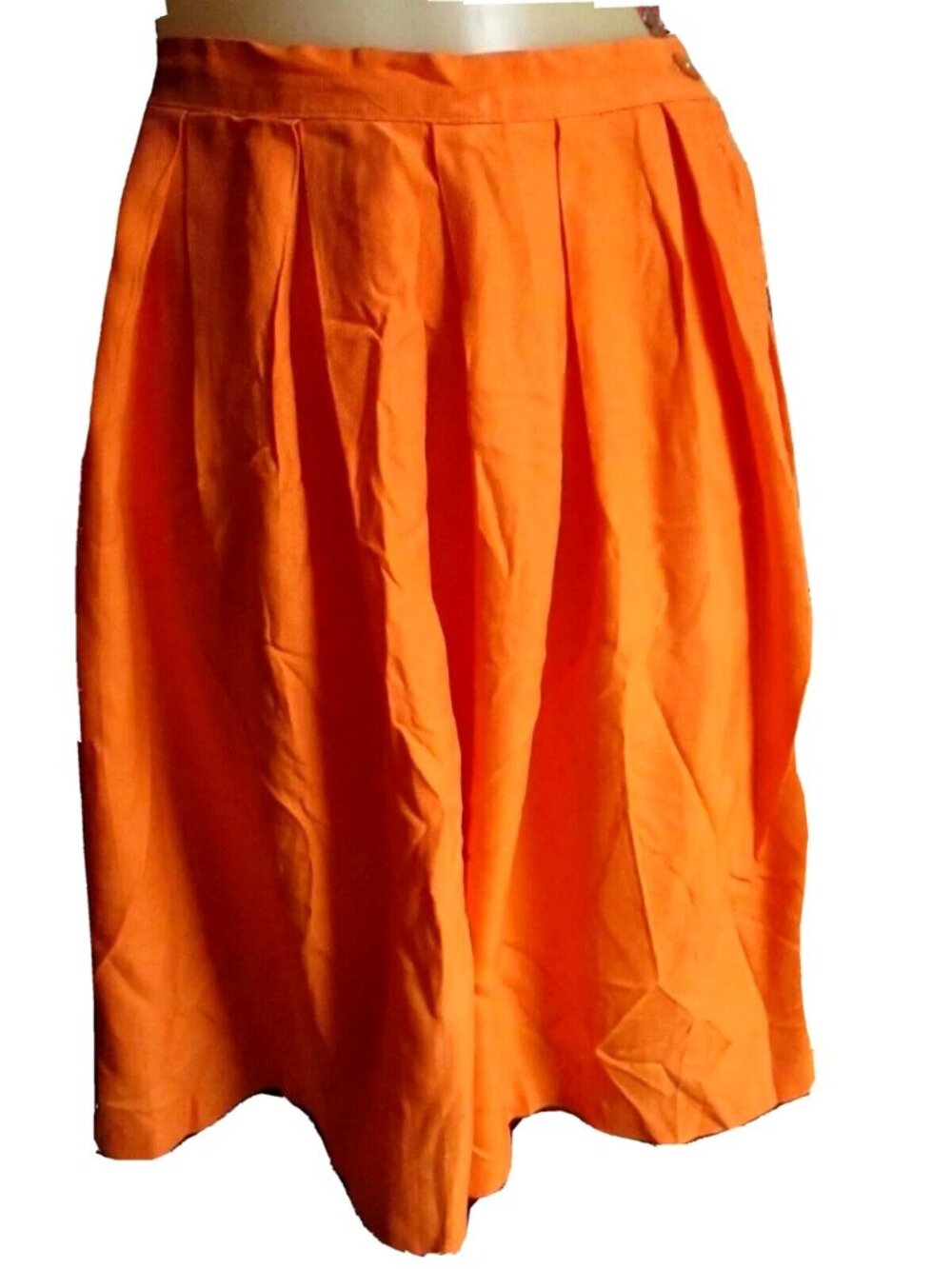 True Vintage Skirt 24" 24W 1960's DAYGLO ORANGE SHERBET Rayon STEEL SIDE ZIP
